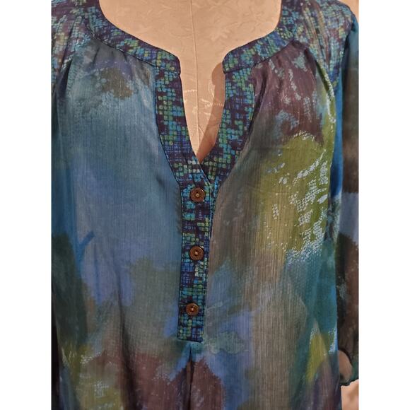 Anthropologie Fig & Flower Sheer Abstract Popover Blouse Top Plus Size 1X Artsy - Picture 6 of 11